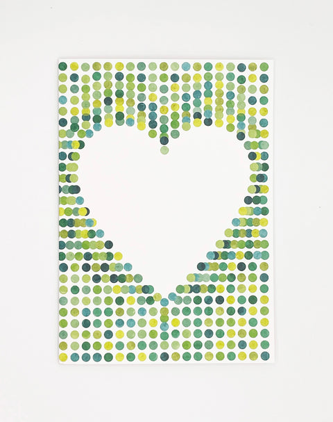 Lovely on green spots greeting card front view, eco stationery printed climate-neutral on recycled paper