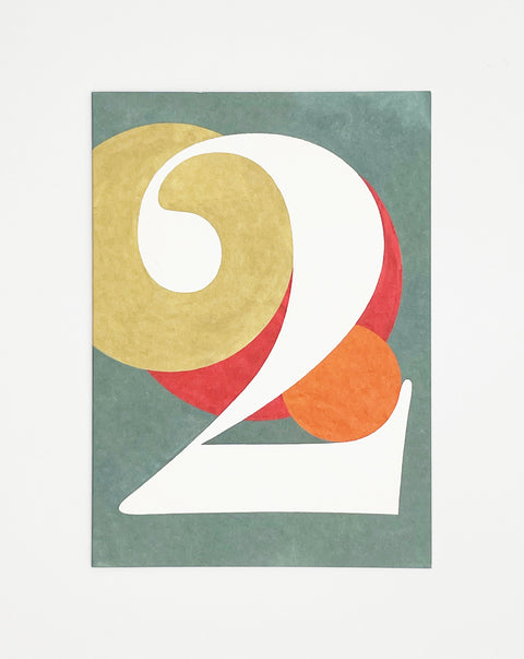 Number 2 greeting card front view, eco stationery printed climate-neutral on recycled paper