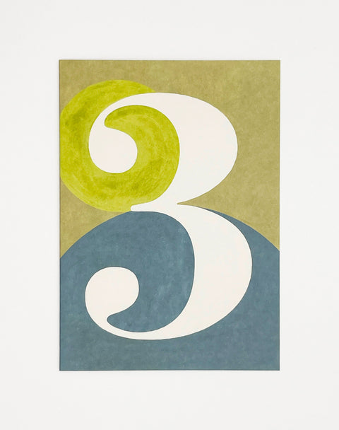 Number 3 greeting card front view, eco stationery printed climate-neutral on recycled paper