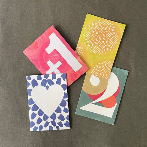 Assorted eco stationery greeting cards collection with grey envelopes – printed in Berlin on recycled paper.