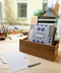 Three pink stripes letterfolds and an open letterfold arranged in a stylish stationery desk setting.
