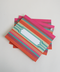 Set of three letterfolds featuring a green stripes design, displayed together in a stacked spread.