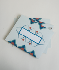 Set of three letterfolds featuring a turquoise floral design, displayed together in a stacked spread.