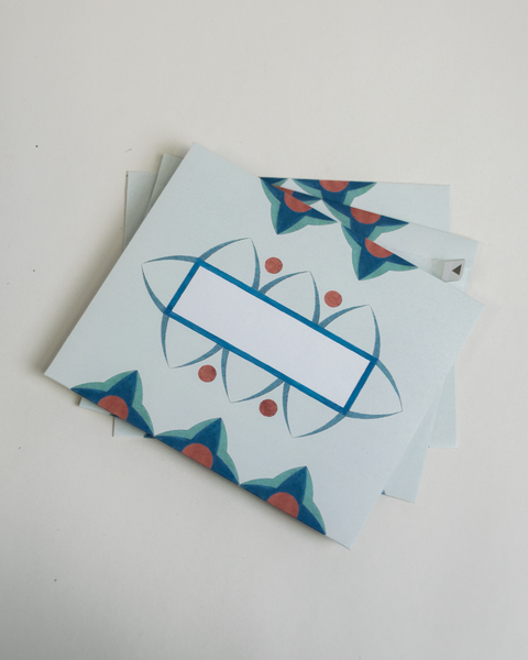 Set of three letterfolds featuring a turquoise floral design, displayed together in a stacked spread.