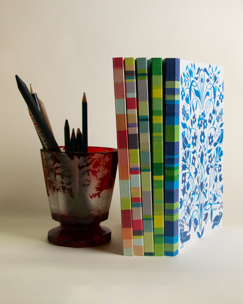 Eco stationery notebooks collection in display – designed by hand and printed in Berlin on recycled paper