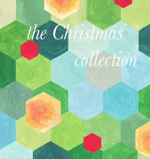 Colorful geometric hexagon pattern with 'the Christmas collection' text