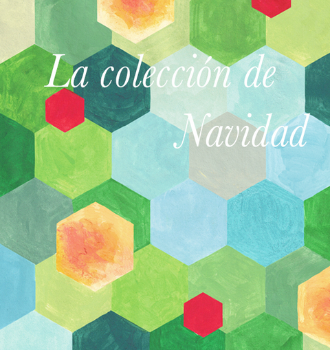 Patrón geométrico hexagonal colorido con el texto «La colección de Navidad».