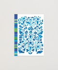 Eco-friendly Circles & Stripes in blue design greeting  card, front view, printed in Berlin on recycled paper.