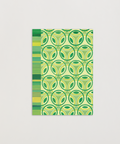 Eco-friendly Circles & Stripes-greens design greeting  card, front view, printed in Berlin on recycled paper.
