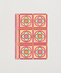 Eco-friendly Circles & Stripes-reds design greeting  card, front view, printed in Berlin on recycled paper.