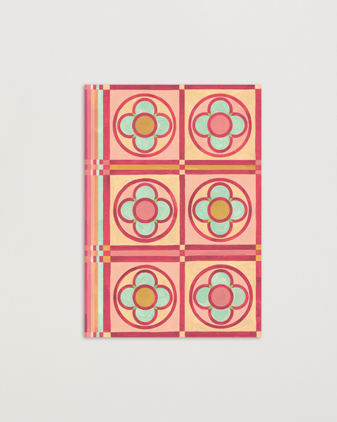 Eco-friendly Circles & Stripes-reds design greeting  card, front view, printed in Berlin on recycled paper.