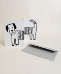 Eco-friendly dog greeting card, angled view, printed in Berlin on recycled paper.