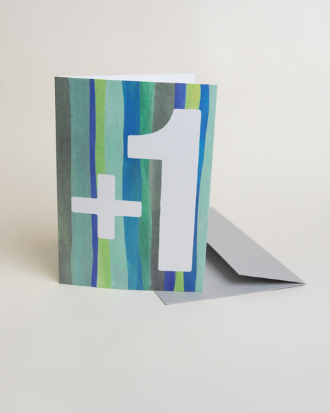 Eco-friendly Happy birthday or whatever you like - Blue greeting card, 3/4 angled view, printed in Berlin on recycled paper