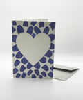 Eco-friendly lovely on blue petals greeting card, 3/4 angled view, printed in Berlin on recycled paper