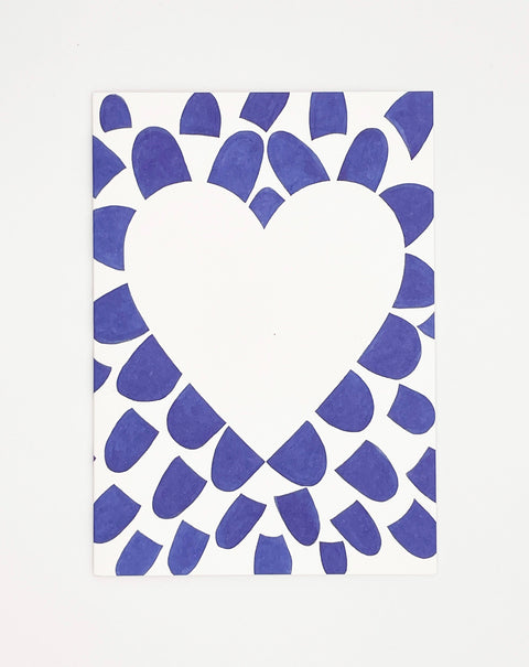 Lovely on blue petals greeting card front view, eco stationery printed climate-neutral on recycled paper