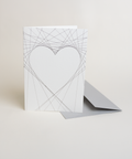 Eco-friendly lovely on lines greeting card, 3/4 angled view, printed in Berlin on recycled paper