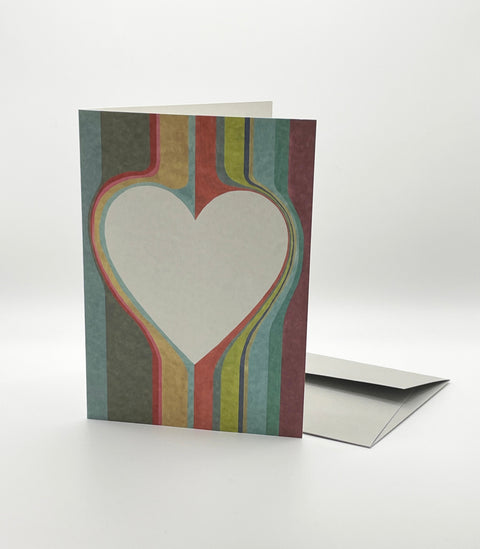 Eco-friendly lovely on stripes greeting card, 3/4 angled view, printed in Berlin on recycled paper