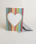 Eco-friendly lovely on stripes greeting card, 3/4 angled view, printed in Berlin on recycled paper