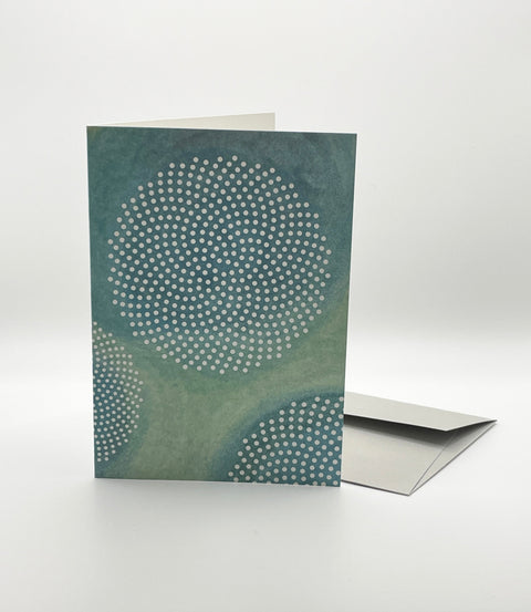 Eco-friendly No Pre-text in blue greeting card, 3/4 angled view, printed in Berlin on recycled paper