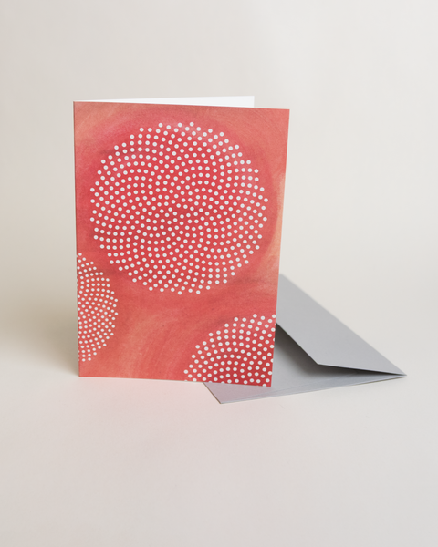 Eco-friendly No Pre-text in red greeting card, 3/4 angled view, printed in Berlin on recycled paper