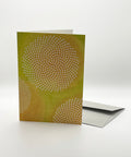 Eco-friendly No Pre-text in yellow greeting card, 3/4 angled view, printed in Berlin on recycled paper