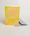 Eco-friendly No Pre-text in yellow greeting card, 3/4 angled view, printed in Berlin on recycled paper