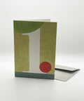 Eco-friendly number 1 greeting card, 3/4 angled view, printed in Berlin on recycled paper