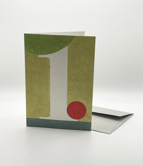 Eco-friendly number 1 greeting card, 3/4 angled view, printed in Berlin on recycled paper
