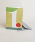 Eco-friendly number 1 greeting card, 3/4 angled view, printed in Berlin on recycled paper