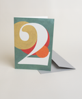 Eco-friendly number 2 greeting card, 3/4 angled view, printed in Berlin on recycled paper