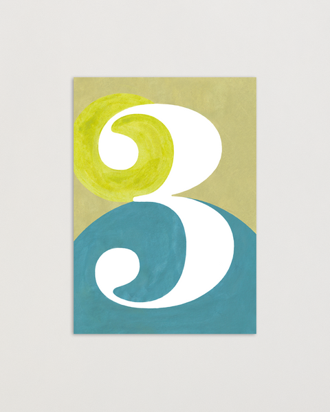 Number 3 greeting card front view, eco stationery printed climate-neutral on recycled paper