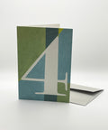 Eco-friendly number 4 greeting card, 3/4 angled view, printed in Berlin on recycled paper