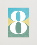 Number 8 greeting card front view, eco stationery printed climate-neutral on recycled paper