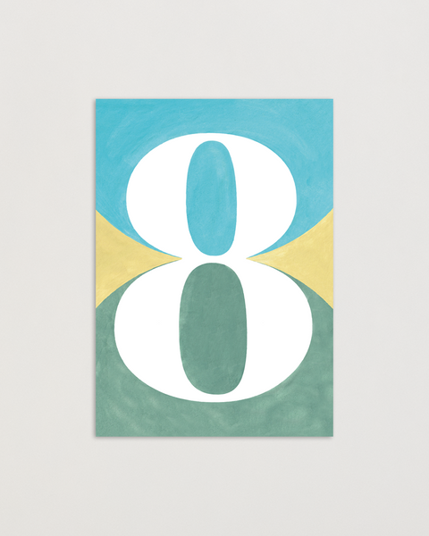 Number 8 greeting card front view, eco stationery printed climate-neutral on recycled paper