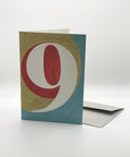 Eco-friendly number 9 greeting card, 3/4 angled view, printed in Berlin on recycled paper