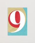 Number 9 greeting card front view, eco stationery printed climate-neutral on recycled paper