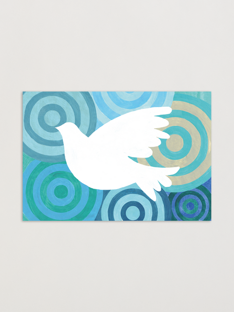 Eco-friendly Peace blue greeting card, front view, printed in Berlin on recycled paper.