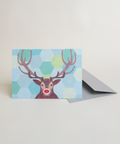 Eco-friendly Rudolph greeting card, angled view, printed in Berlin on recycled paper.