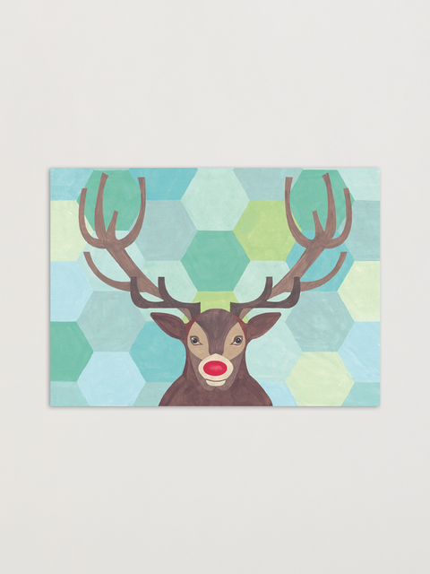 Eco-friendly Rudolph greeting card, front view, printed in Berlin on recycled paper.