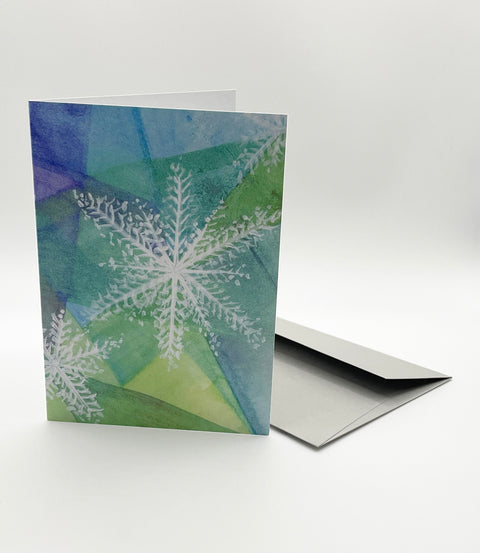 Eco-friendly X-mas Day snow greeting card, 3/4 angled view, printed in Berlin on recycled paper
