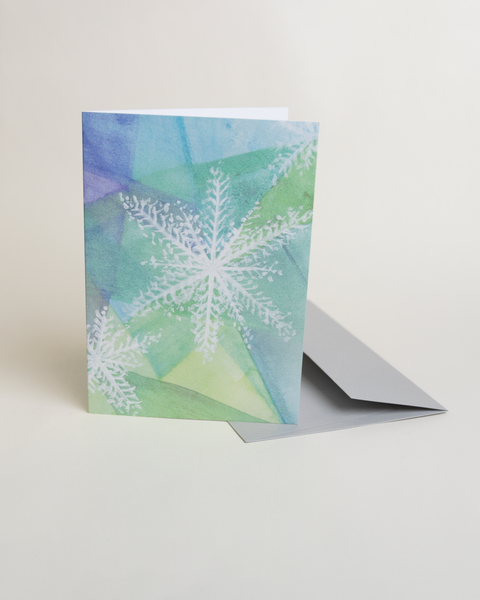 Eco-friendly X-mas Day snow greeting card, 3/4 angled view, printed in Berlin on recycled paper