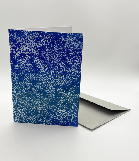 Eco-friendly X-mas Night snow greeting card, 3/4 angled view, printed in Berlin on recycled paper