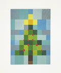 X-mas tree in squares greeting card front view, eco stationery printed climate-neutral on recycled paper