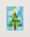 X-mas tree in squares greeting card front view, eco stationery printed climate-neutral on recycled paper