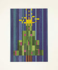 X-mas tree in stripes greeting card front view, eco stationery printed climate-neutral on recycled paper
