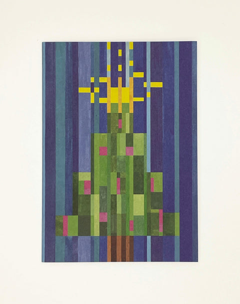 X-mas tree in stripes greeting card front view, eco stationery printed climate-neutral on recycled paper