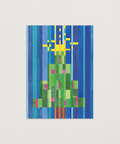 X-mas tree in stripes greeting card front view, eco stationery printed climate-neutral on recycled paper