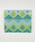 Blue jacquard letterfold recycled writing paper, back view, handmade stationery from Berlin