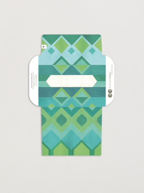 Blue jacquard letterfold eco writing paper fully opened, decorated envelope design