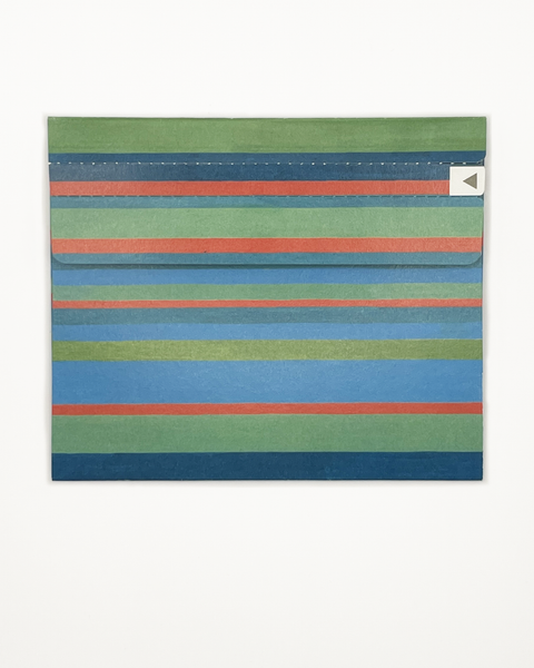 Green stripes letterfold recycled writing paper, back view, handmade stationery from Berlin